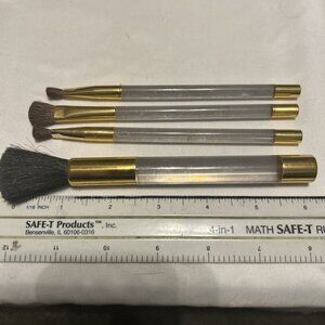 Cosmetic Makeup Brush Set of 4 Long Assorted Size Clear Handles W/gold New 6”